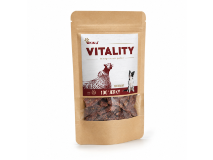 Content pack 176169 — packshot solo Akinu VITALITY Bažant jerky pamlsek pro psy 50 g (FotkaURL fallback, žádná maketa v Helios).