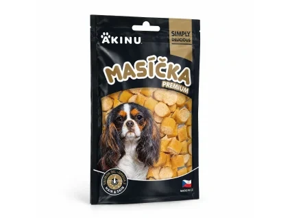 Packshot řady Akinu Masíčka Premium — sjednocení natočení sáčku s referenčním stylem základní řady Akinu Masíčka (SKU 204864/204812). Nahrazuje starší packshot s nekonzistentním úhlem natočení.